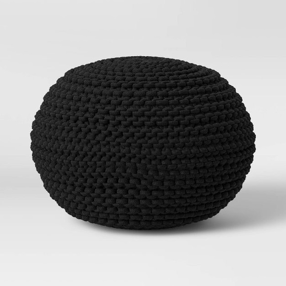 THRESHOLD Cloverly Chunky Knit Pouf, Black, NWT - Picture 1 of 3